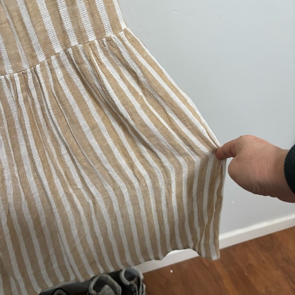 Elan Tan White Sassy Stripe Linen Blend Spaghetti Strap Back Tie Maxi Dress NWT - Picture 8 of 14